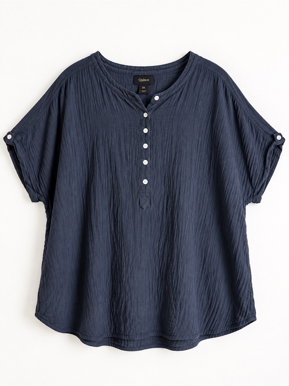 Quince Organic Cotton Gauze Roll Sleeve Top 2X Indigo Blue